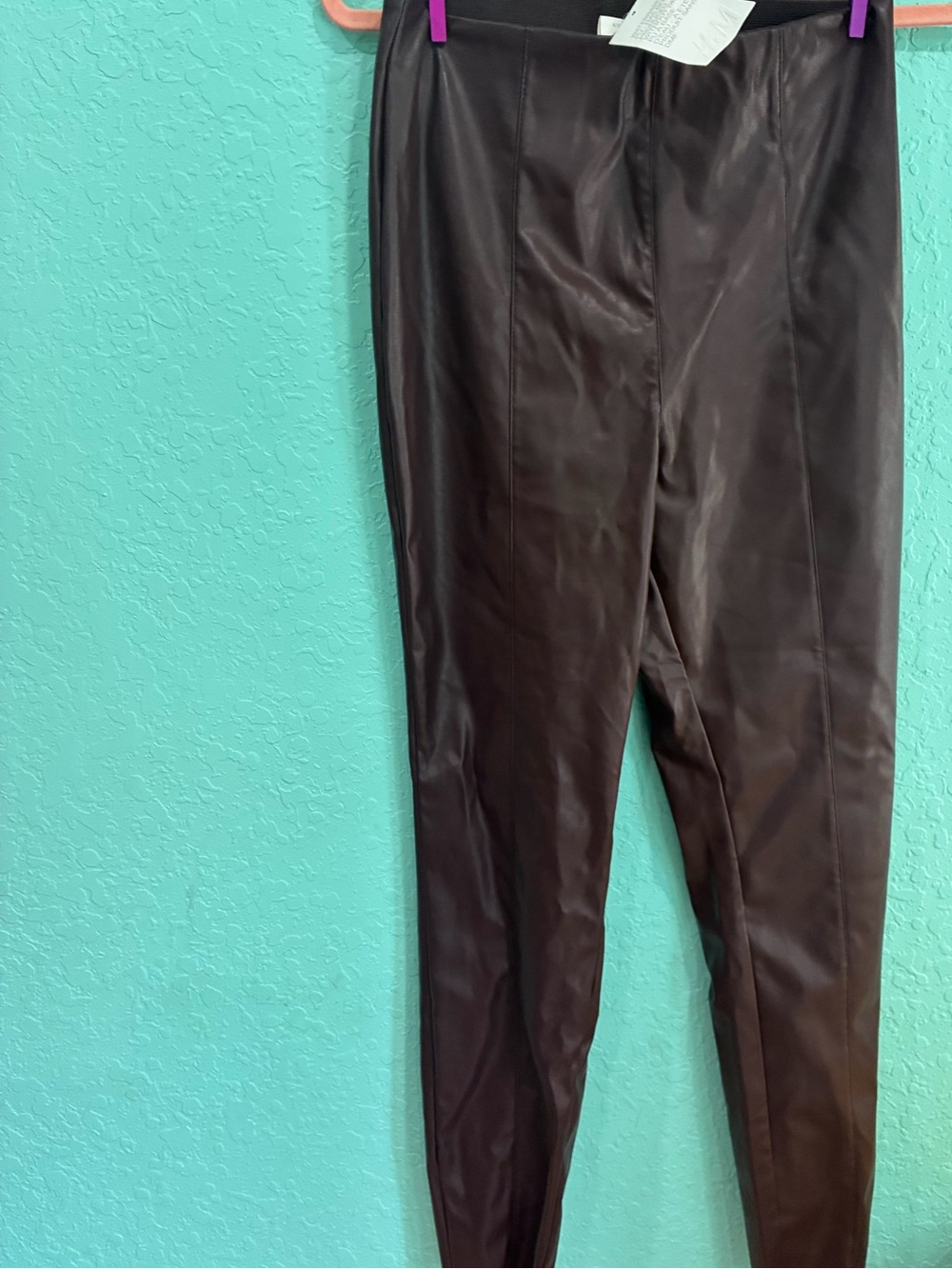 H&M brown faux leather Leggings NWT 8 fall pleather PU pants